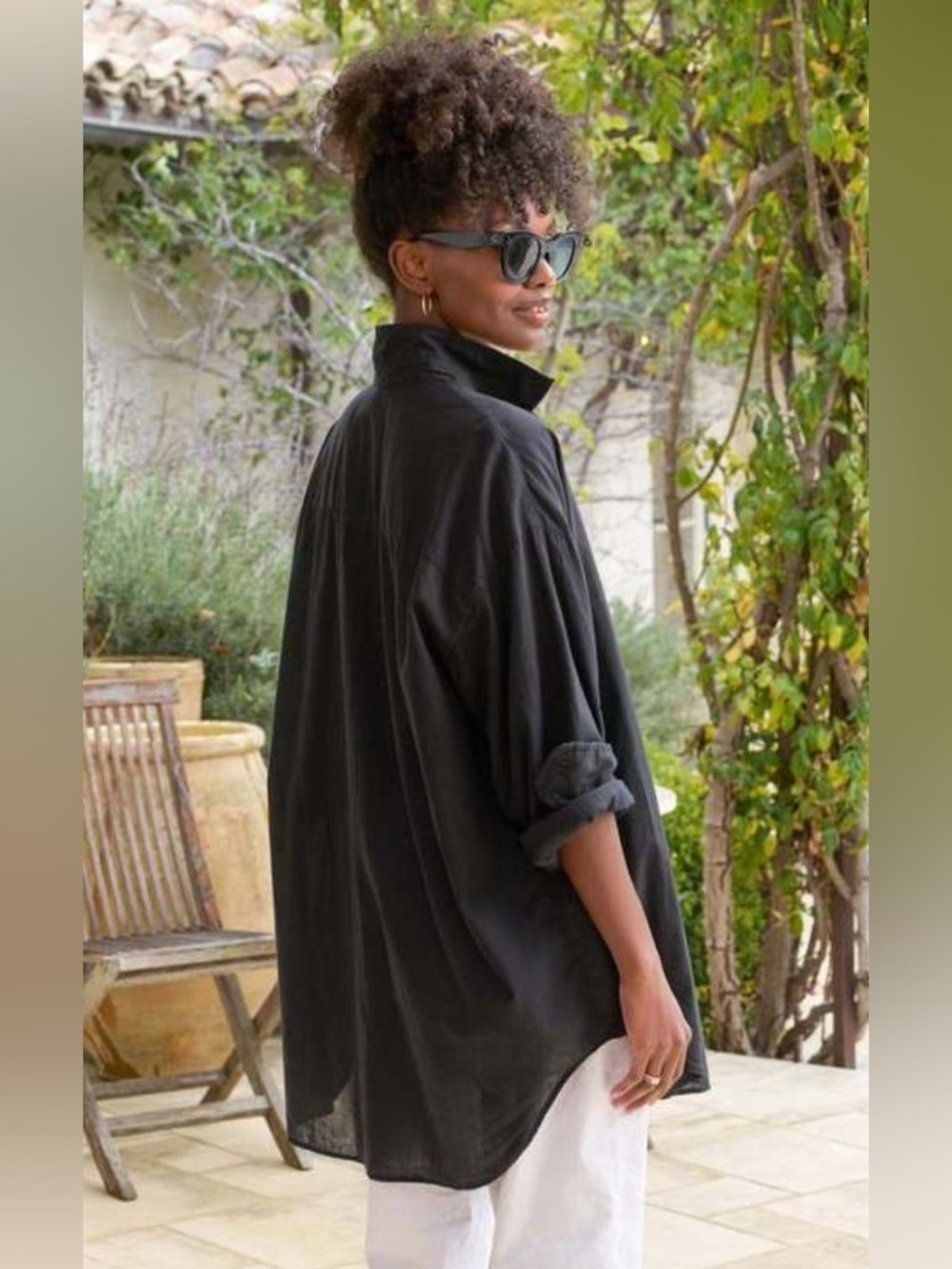 Frank & Eileen Linen Mackenzie Button Up Shirt OS Oversized Women Black - Picture 4 of 11